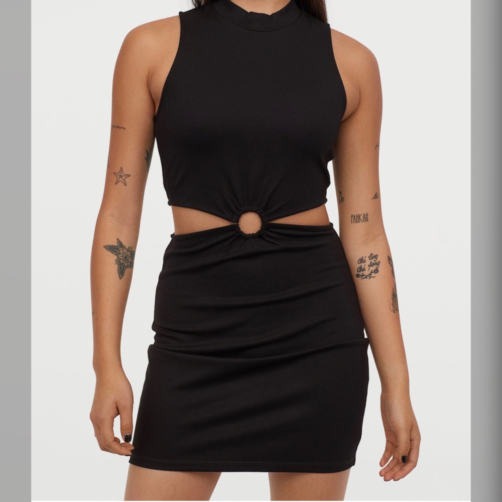 Black Stretch Fitted Mini Turtleneck Dress
